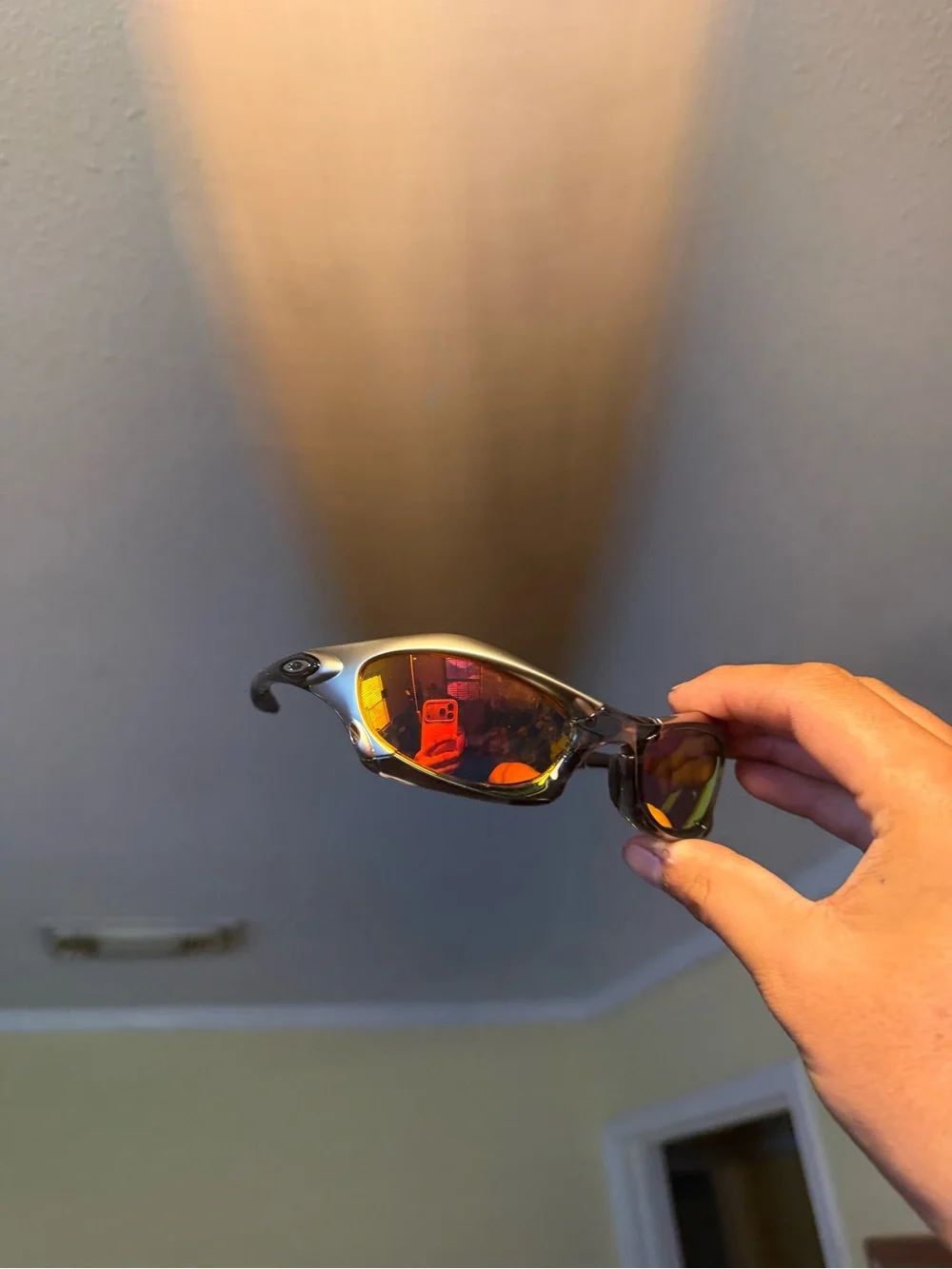 Oakley-style Mirrored Wrap Sunglasses - Amber Lenses